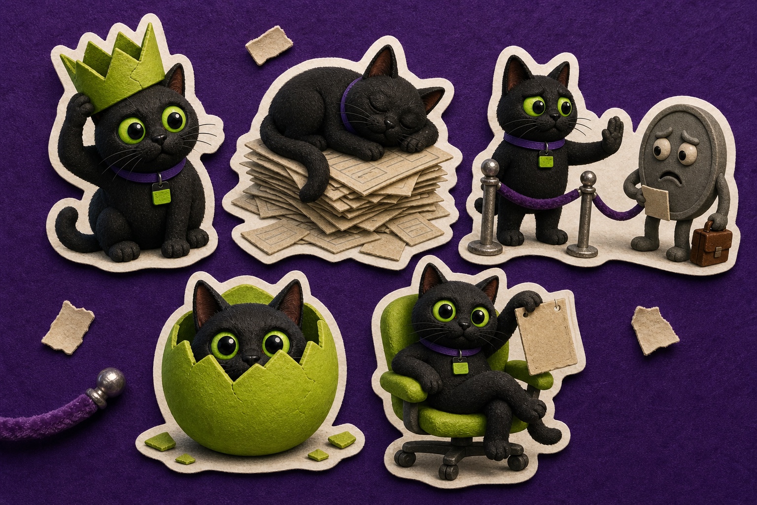 Five community sticker versions of the $LCAT mascot